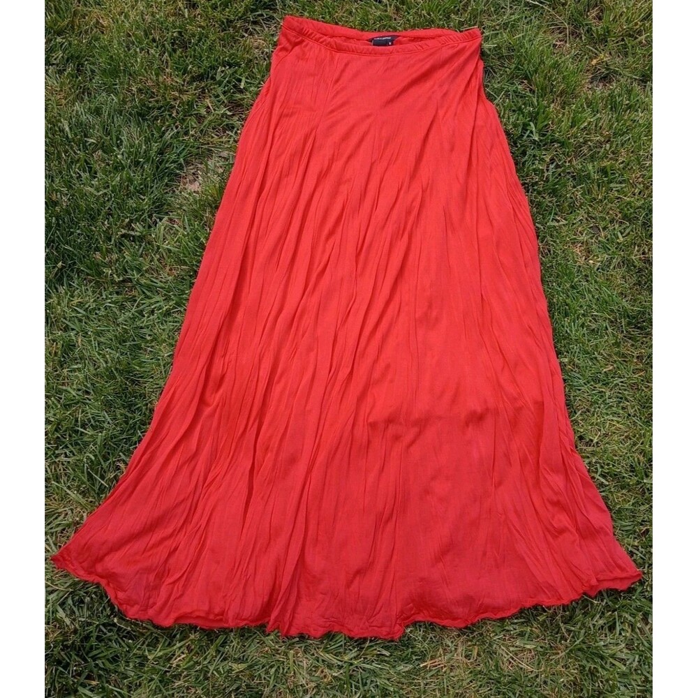 Flowy Red Textured A-Line Midi Skirt - Size Medium